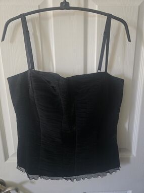 Black Textured Bustier Camisole with Sheer Trim By Simon Chang